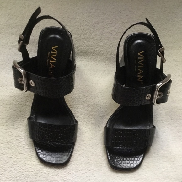 New VIVIAN black moc croc chunky heel sandals 37 6 - Picture 3 of 7